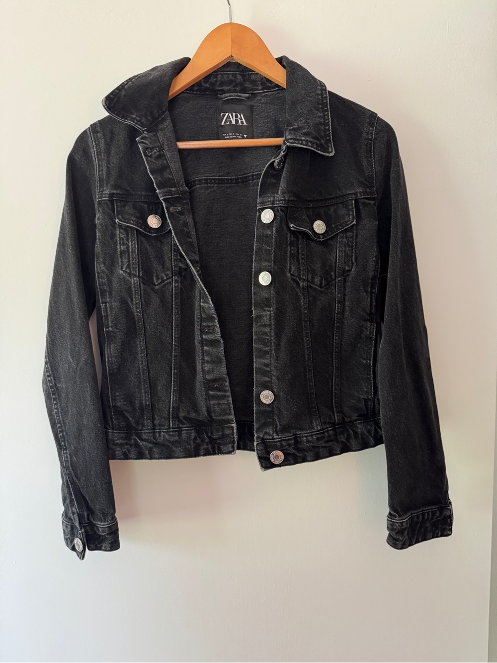 ZARA Washed Black Denim Jean Jacket